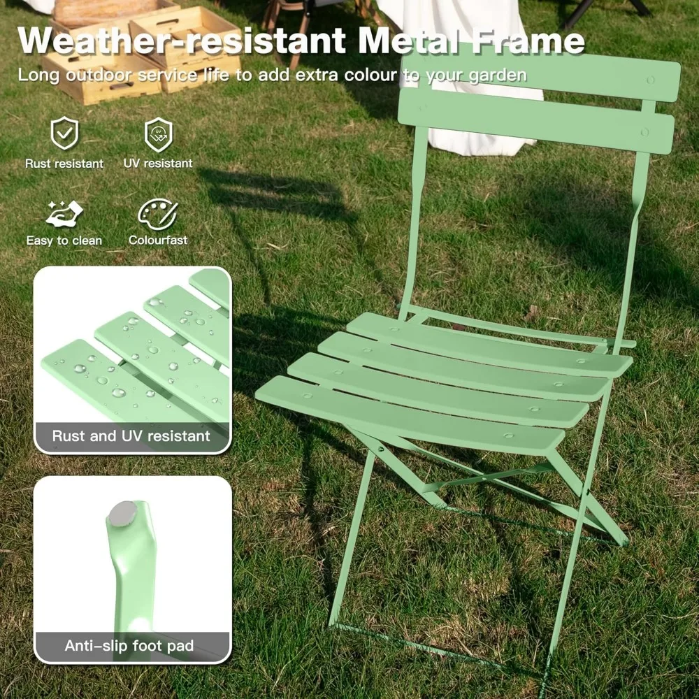 مجموعة أثاث الفناء الخارجي: طاولة وكراسي بيسترو قابلة للطي مكونة من 3 قطع، مثالية للحديقة والشرفة وجانب حمام السباحة باللون الأخضر