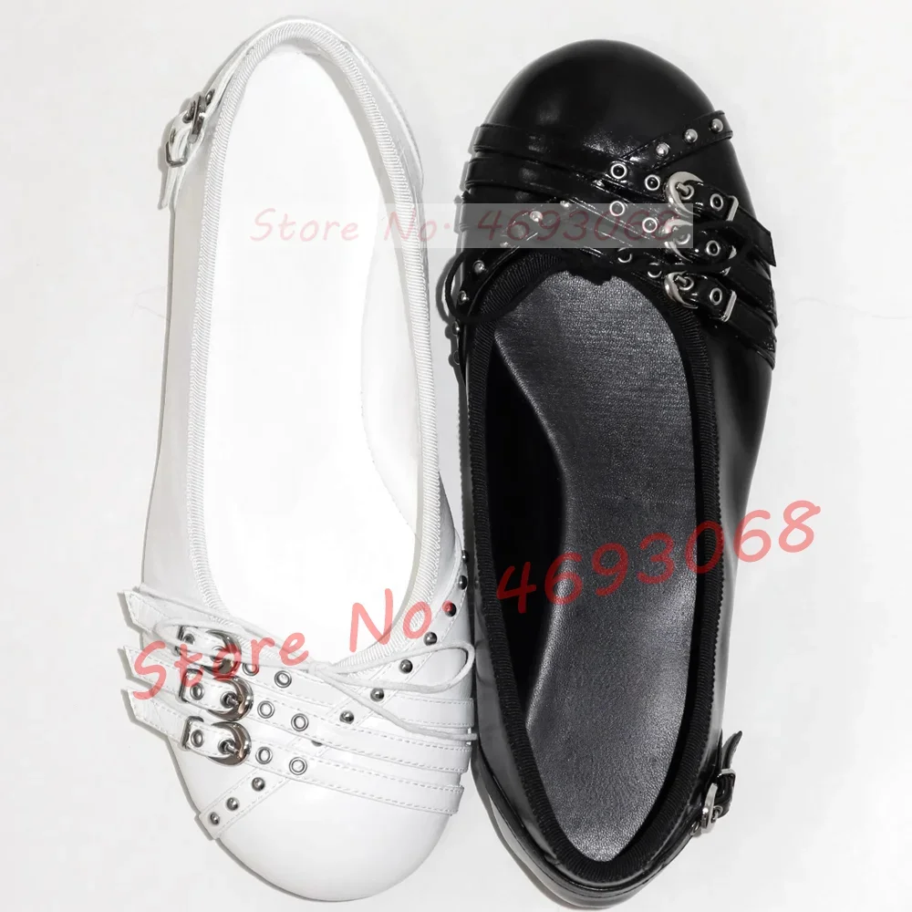 Buckle Strap Ballet Flats Sandals Women Luxury Party Cross Strap Round Toe Bowknot Shoes Ladies Matte Leather Design Sandals