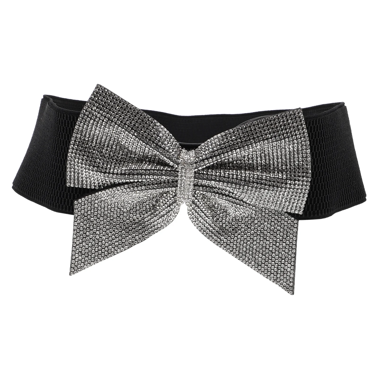 حزام خصر بفيونكة من حجر الراين أنيق ومطاط وحزام خصر عريض وإكسسوار لحفلات الزفاف وحزام رسمي للنساء #1