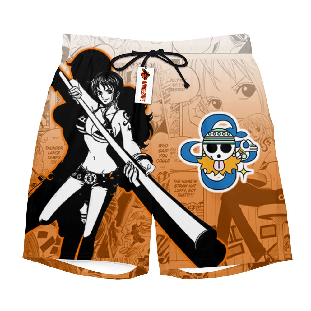 

2026 New Summer One Piece Nami Orange Gradient Manga Style Print Quick Dry Shorts Men Anime Casual Breathable Beach Shorts