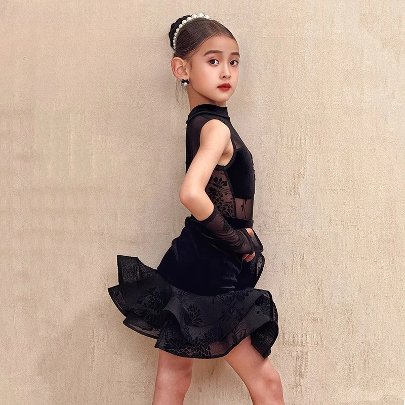 Costume de danse de salon Lati personnalisé pour enfants filles, ensemble de costumes de performance de pratique de compétition avancée, robe à franges faldas