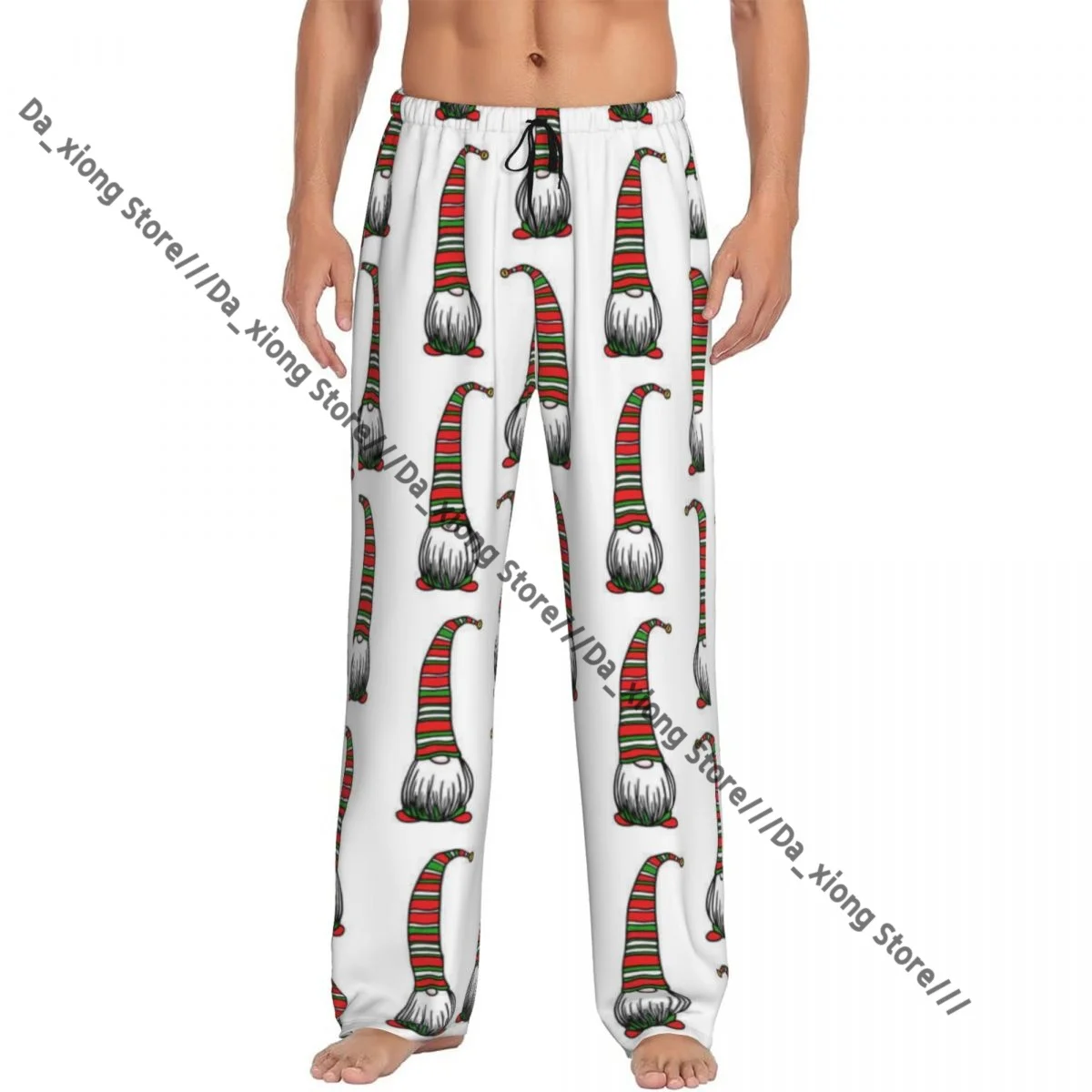Mens Casual Pajama Long Pant Loose Elastic Waistband Hand Drawn Gnomes Pattern Cozy Sleepwear Home Lounge Pants