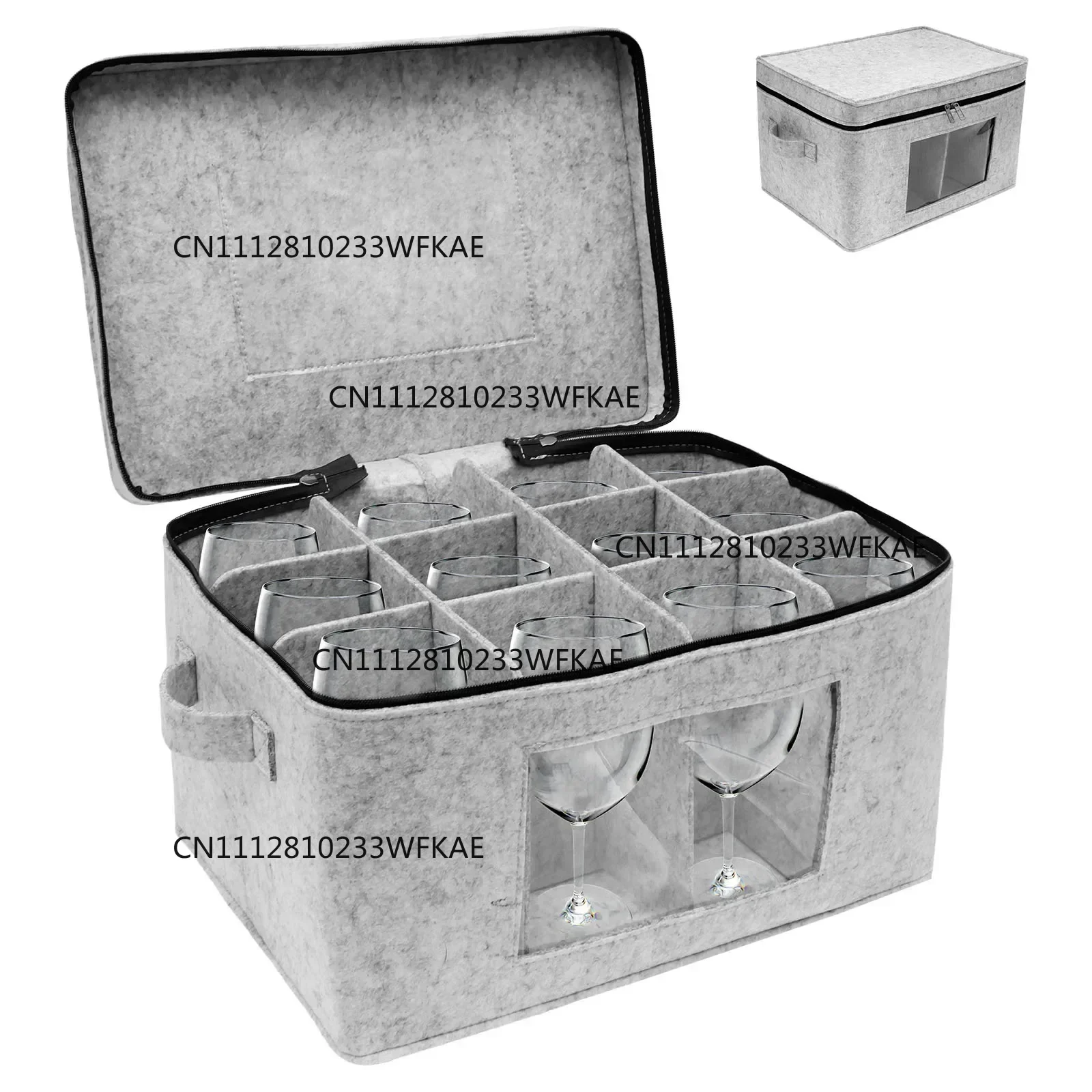 Wine Glass Storage Organizer Stackable Felt Stemware Container with 12 Removable Divider Foldable For Travel Wine Bottle Bag