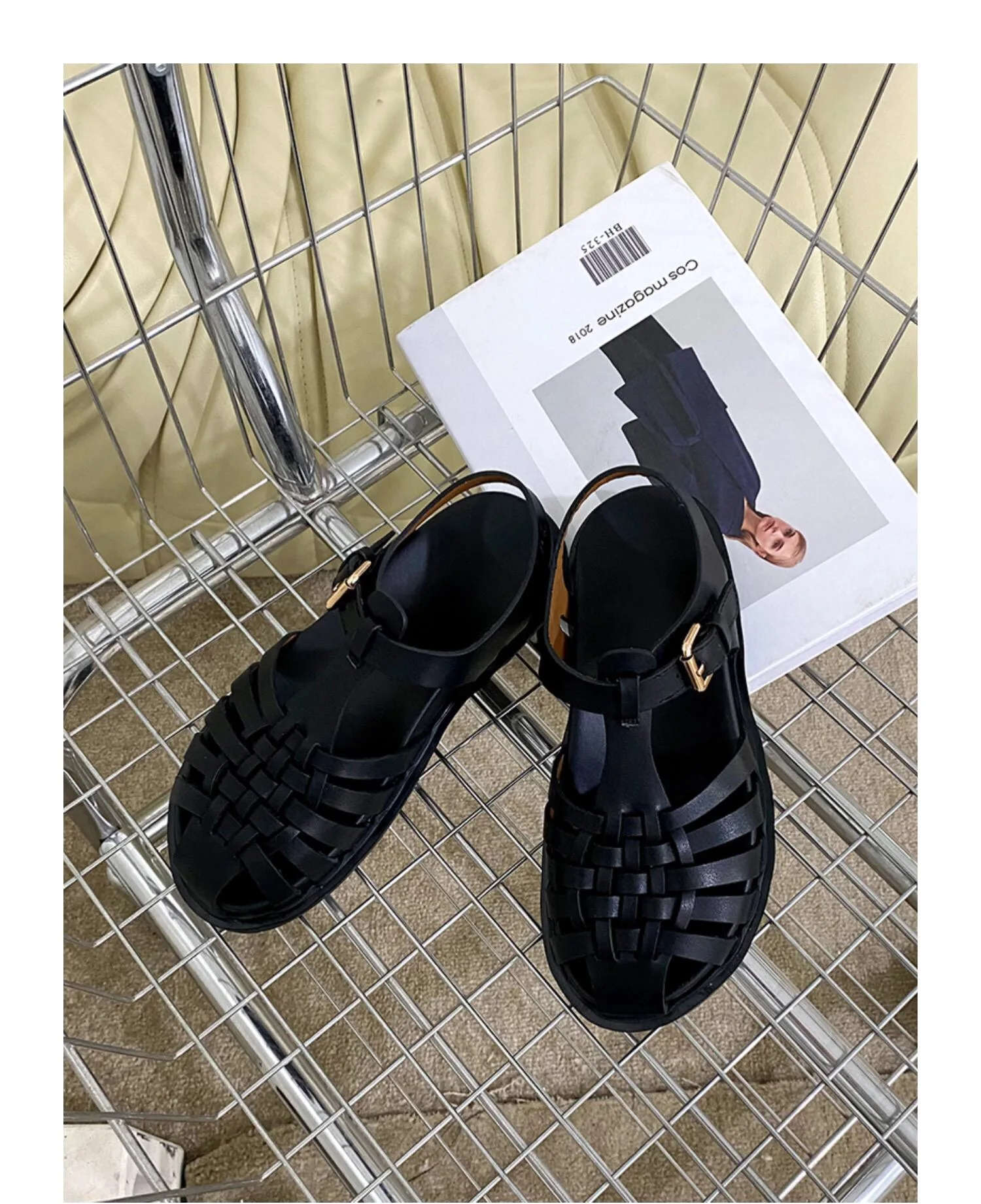 Withered Fashion Blogger Retro Hollow Roman Sandals Casual Leather Shiny Flats Shoes Women