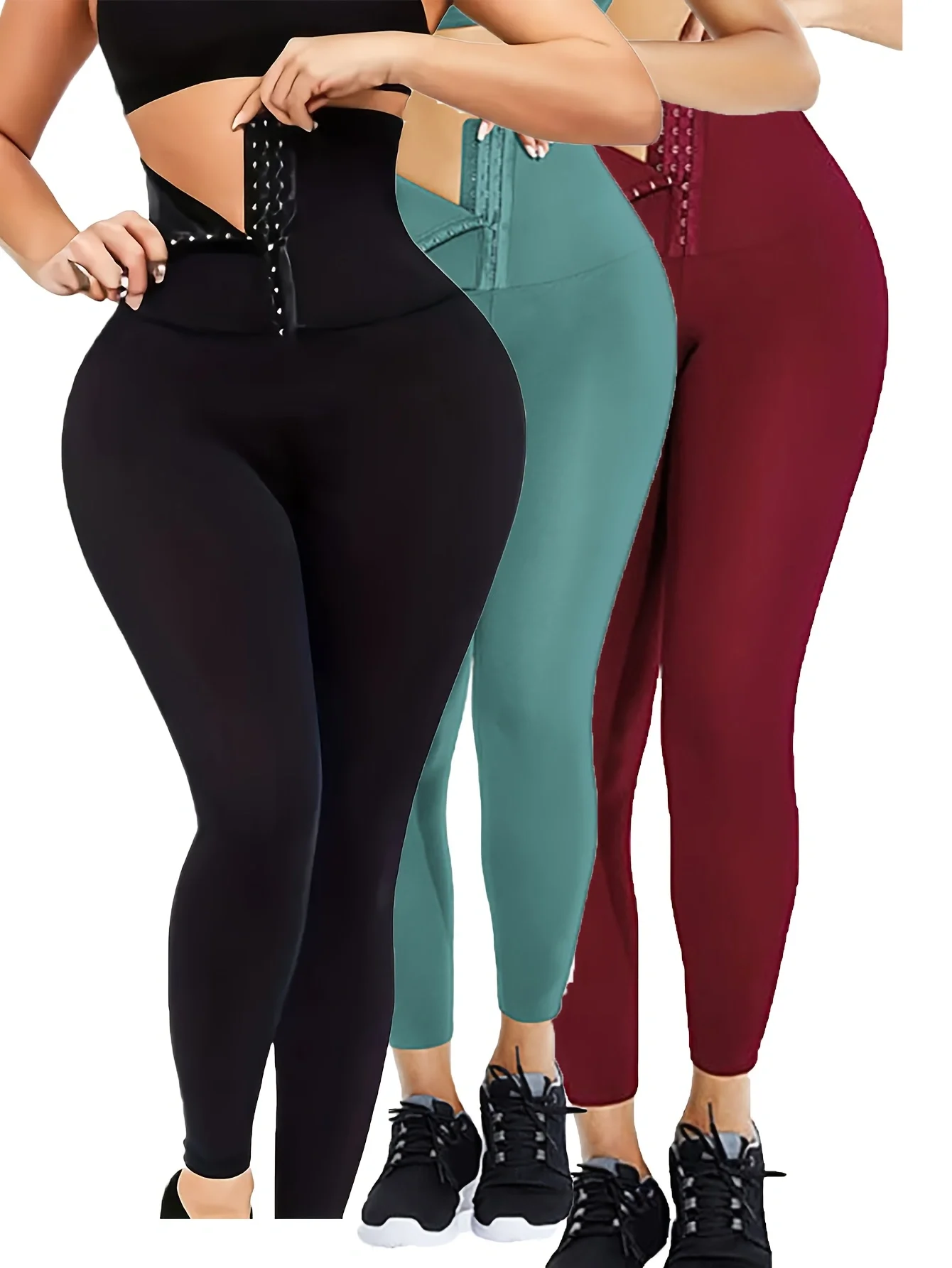 3-Pack Buttoned Waist High-Elasticity Butt-Lifting Tummy Control Soft and Comfortable Women's Yoga Pants for Sports, Outdoor Running, Cycling, Women's Tight-Fitting Pants, Solid Color Leggings