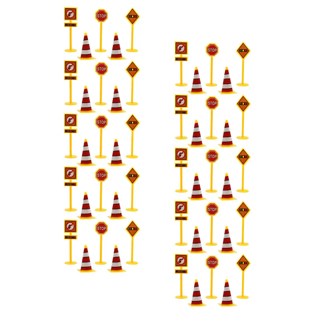 

10 Sets City Road Traffic Sign Playset for Kids Interactive Early Education Traffic Mini Road Sign Set