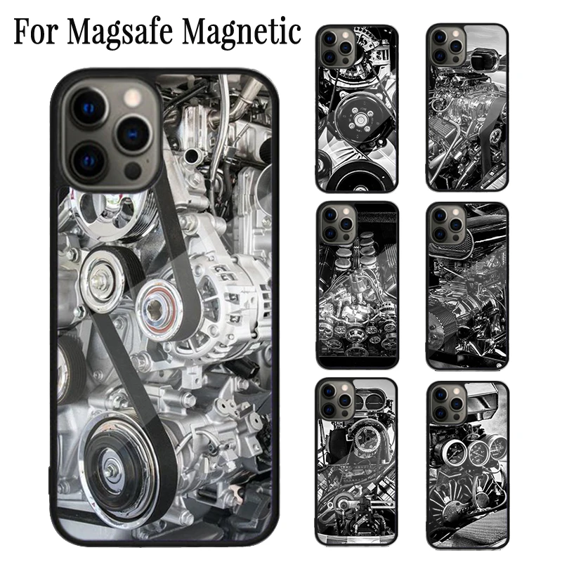

Automobile Spare Parts Car Engine Magnetic Phone Case For iPhone 16 15 14 Plus 13 12 11 Pro Max Magsafe Wireless Charging Cover
