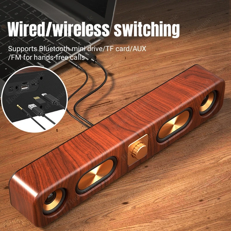 Portable High Sound Quality Multifunction TV Computer Subwoofer Sound Surround Music SoundBar Wireless Wooden Bluetooth Speakers