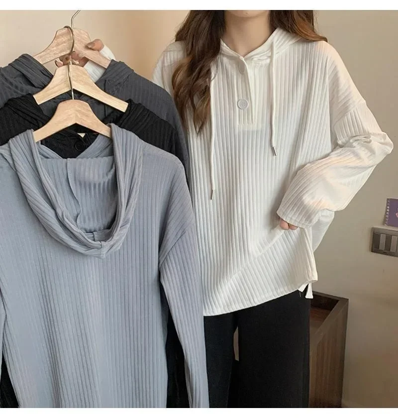 Korean Y2k Hoodies Women's Spring Autumn New Solid Hooded Long Sleeve T-shirt Loose Student Sweatshirt Streetwear Women