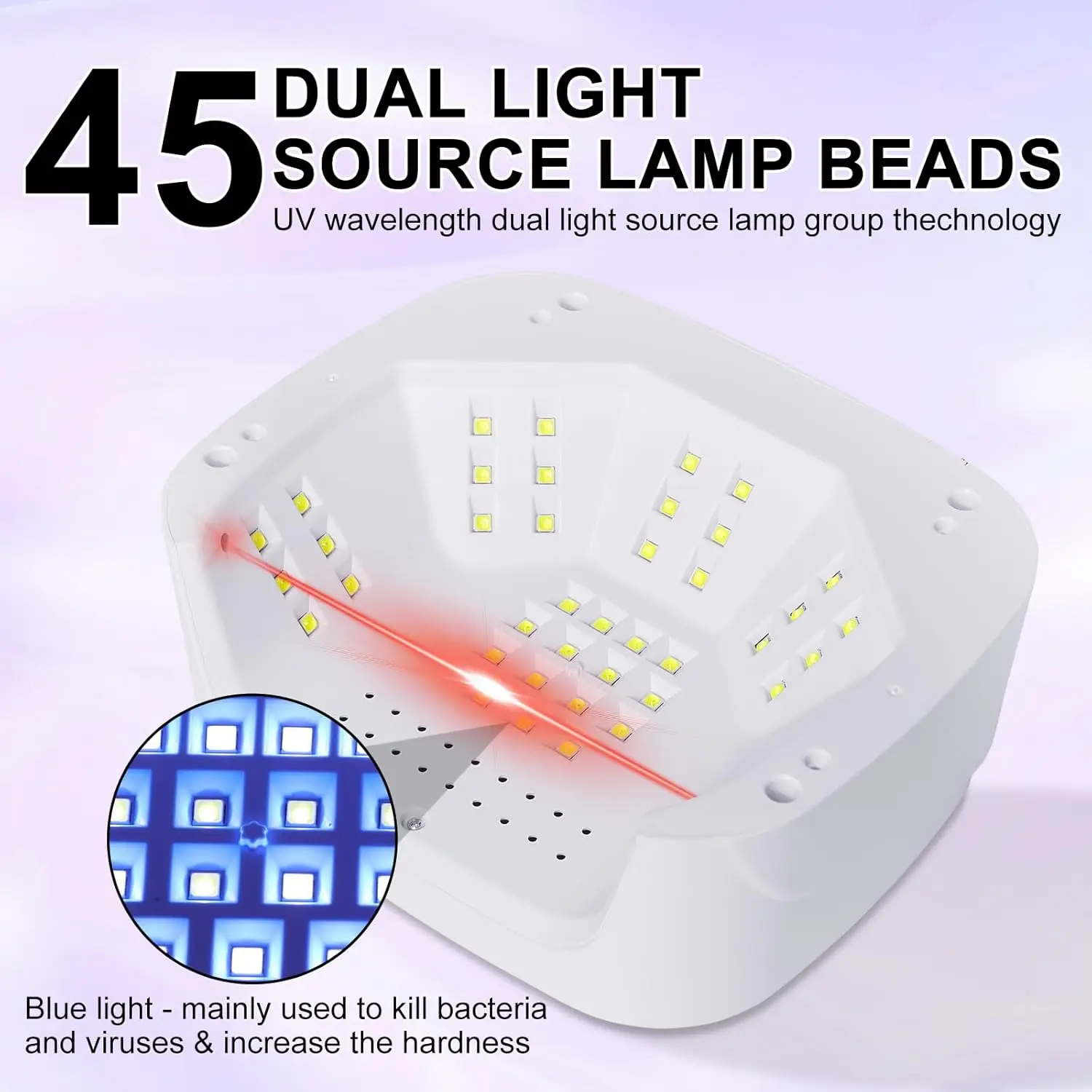 UV LEDネイルランプキット、45個のビーズ、手袋付き、ジェルネイル硬化用コードレス充電式