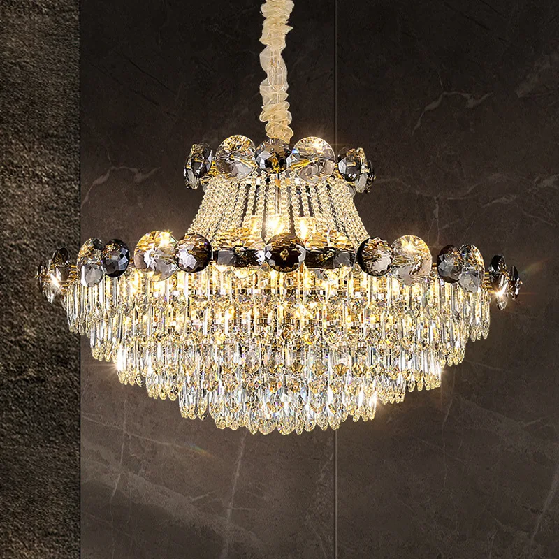 Crystal chandelier living room, light luxury, European-style atmosphere, high-end, post-modern simple villa headlights