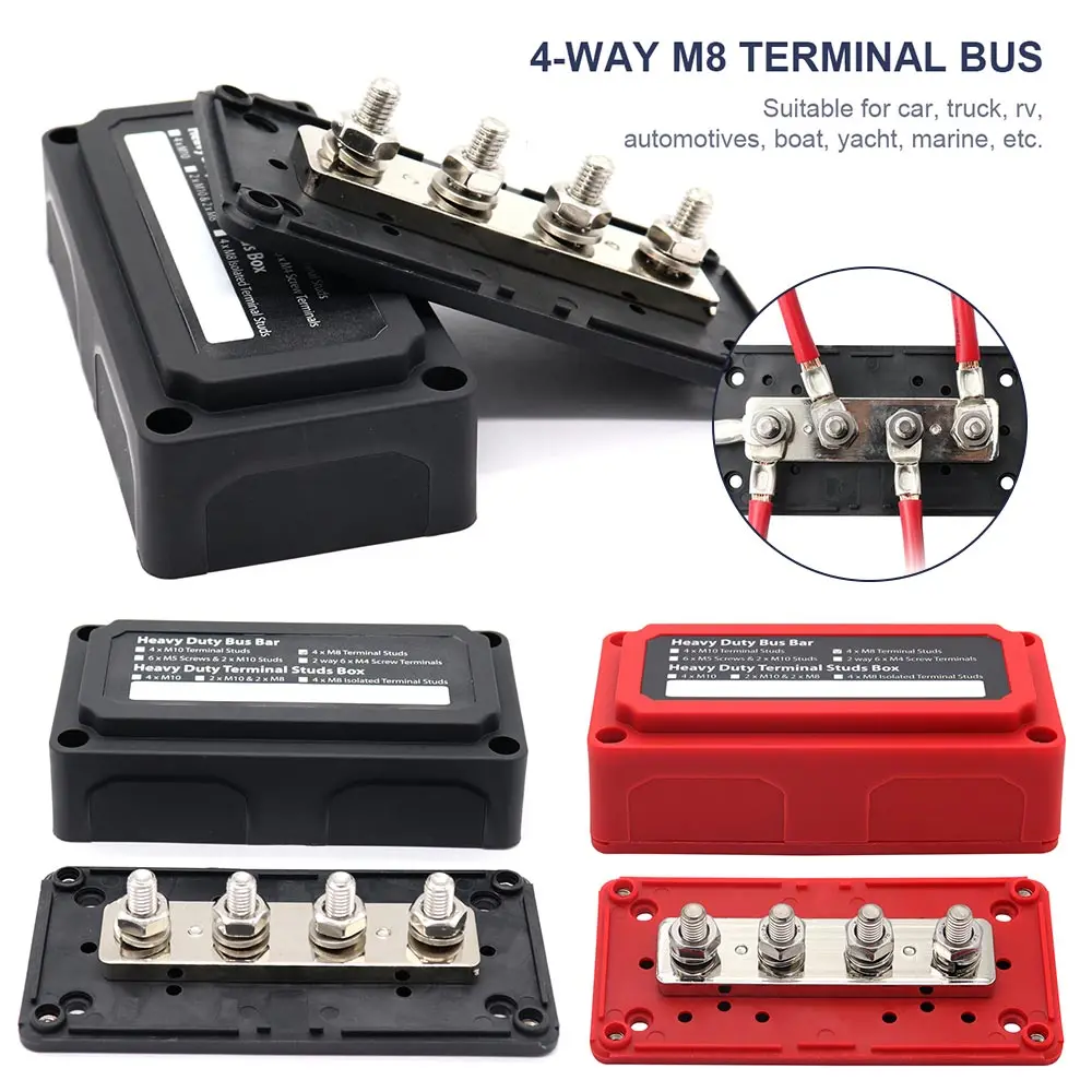 Bus Bar Box 4 Terminal Studs 48V 300A Organizer Box M8 High Current Busbar Cable Organizer Box Amplifier Power Case Parts