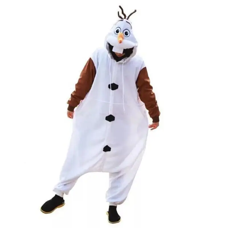 Disney Frozen Olaf Snowman Cosplay Costume Anime Adult Children Pajamas White Jumpsuit Party Dress Fleece Cartoon Sleepwear