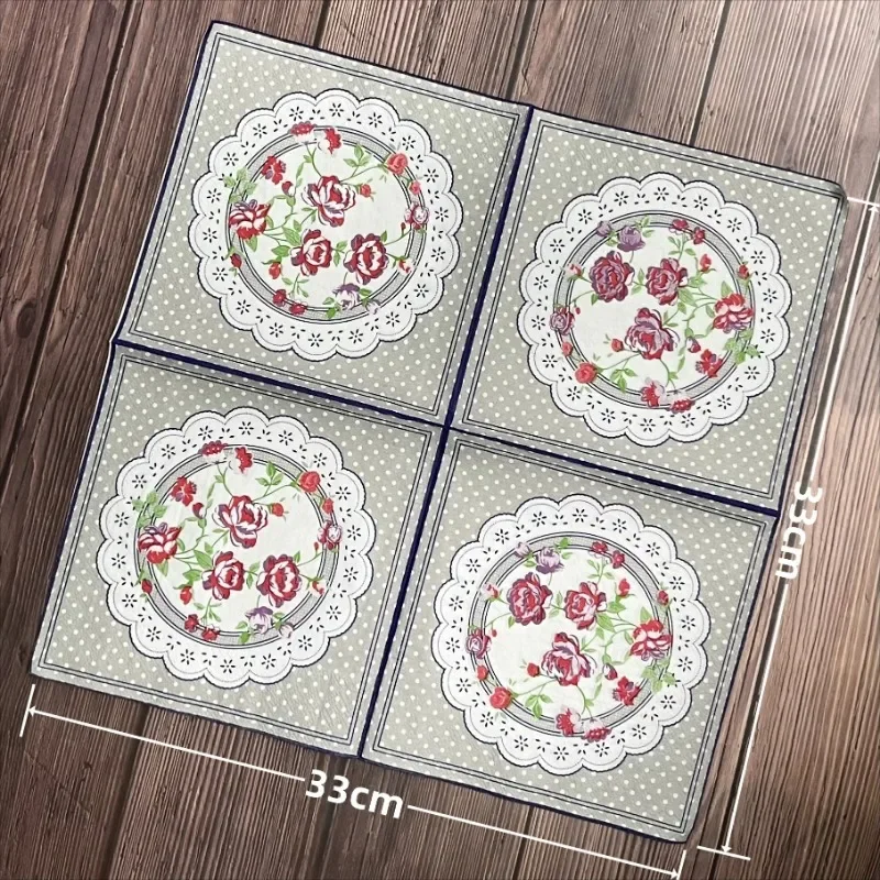 20pcs/Pac 33cm 2-Ply Printed Flower Pink Blue Floral Paper Napkins Disposable Placemat Party Decoration Paper Colourful Napkins