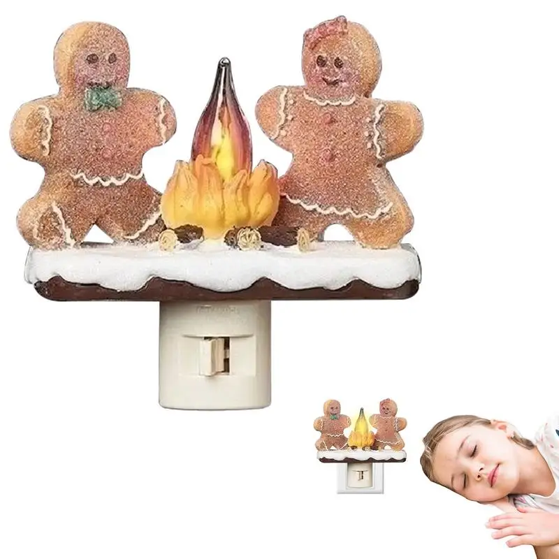 

Мерцающая Ночная лампа с подключением к розетке, имитация огня, искусственная подсветка, настенная лампа, скульптура имбиря, Рождество