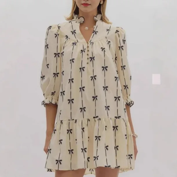 

2025 New Women's Elegant Slimming V-neck Ruffle Sleeve Short Dress
