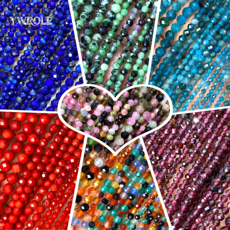 Faceted Round 2 3 4mm Natural Stone Lapis Ruby Agate Quartz Spacer Beads for Jewelry Making Diy Bracelets Charms Accessories