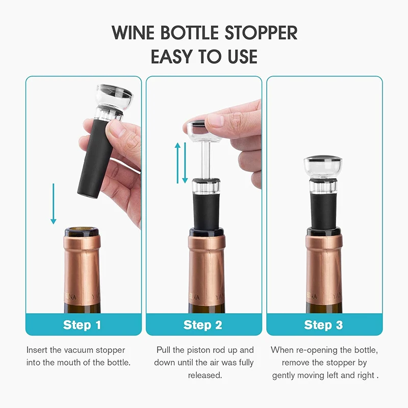 3/5PCS Vacuum Wine Stopper, Reusable Stoppers with Built-in Vacuum Pump Leakproof Wine Bottle Sealer Silicone Caps,Wine Saver