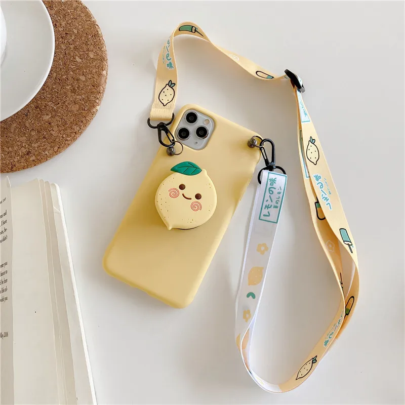 3D Cartoon Phone Holder Stand Case For Oppo Reno 11 11F 10 Pro 8 7 Lite 8T 7Z Crossbody Lanyard Strap Cover