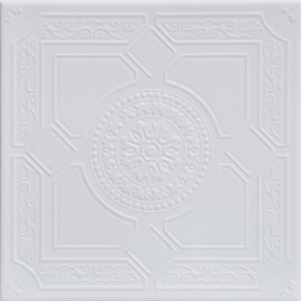 CEILINGS R30 Azulejo de techo adhesivo de espuma Kensington Gardens (128 m2. ft./Caja), paquete de 48, blanco ultra puro - Satinado