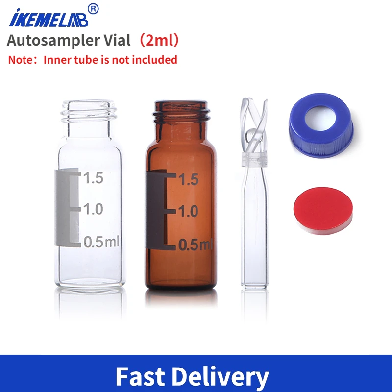 IKEME 100 Pcs HPLC Chromatography Autosampler Vial 9-425 Laboratory Glass Reagent Bottle 2ml Transparent