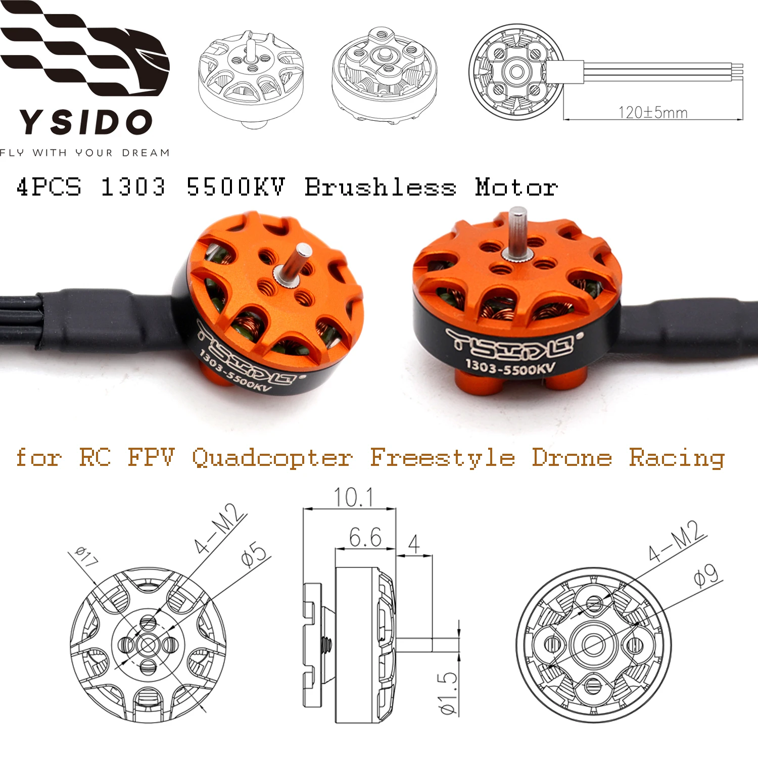 

YSIDO 4PCS Micro Brushless Motor 1303 5500KV 2-3S for RC FPV Quadcopter Freestyle Drone Racing Model DIY Upgrade Accessories