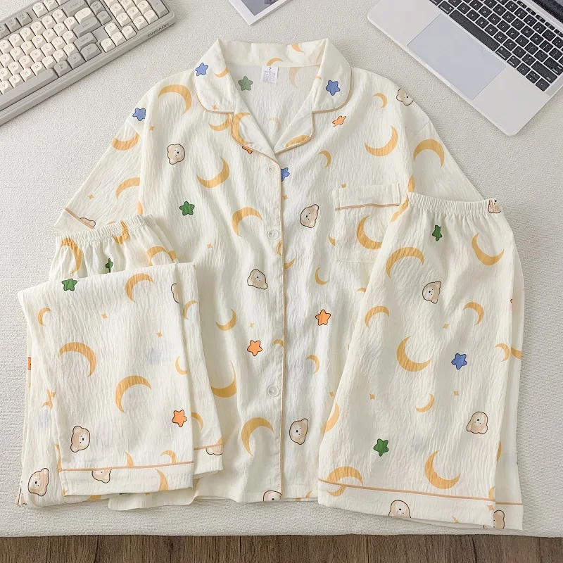 

Kawaii Star Moon Bear Print Плюс Размер 3-ПК Пижамный комплект Новые милые модные женские пижамы с героями мультфильмов Короткие летние новые домашние костюмы