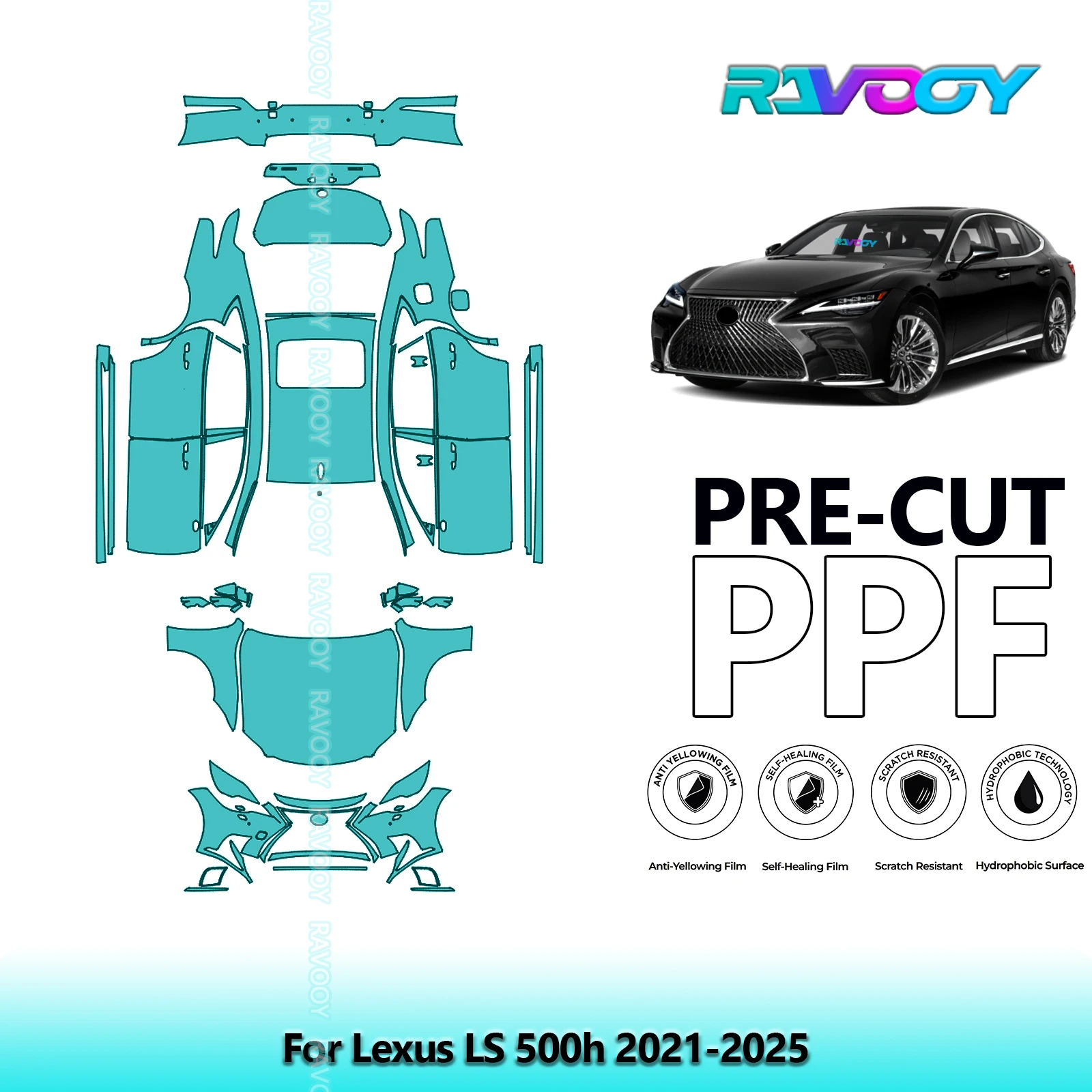 RAVOOY 8.5Mil Custom-Fit Precut TPU PPF Full Vehicle Clear Bra Stone Guard EU UK For Lexus LS 500h 2021-2026
