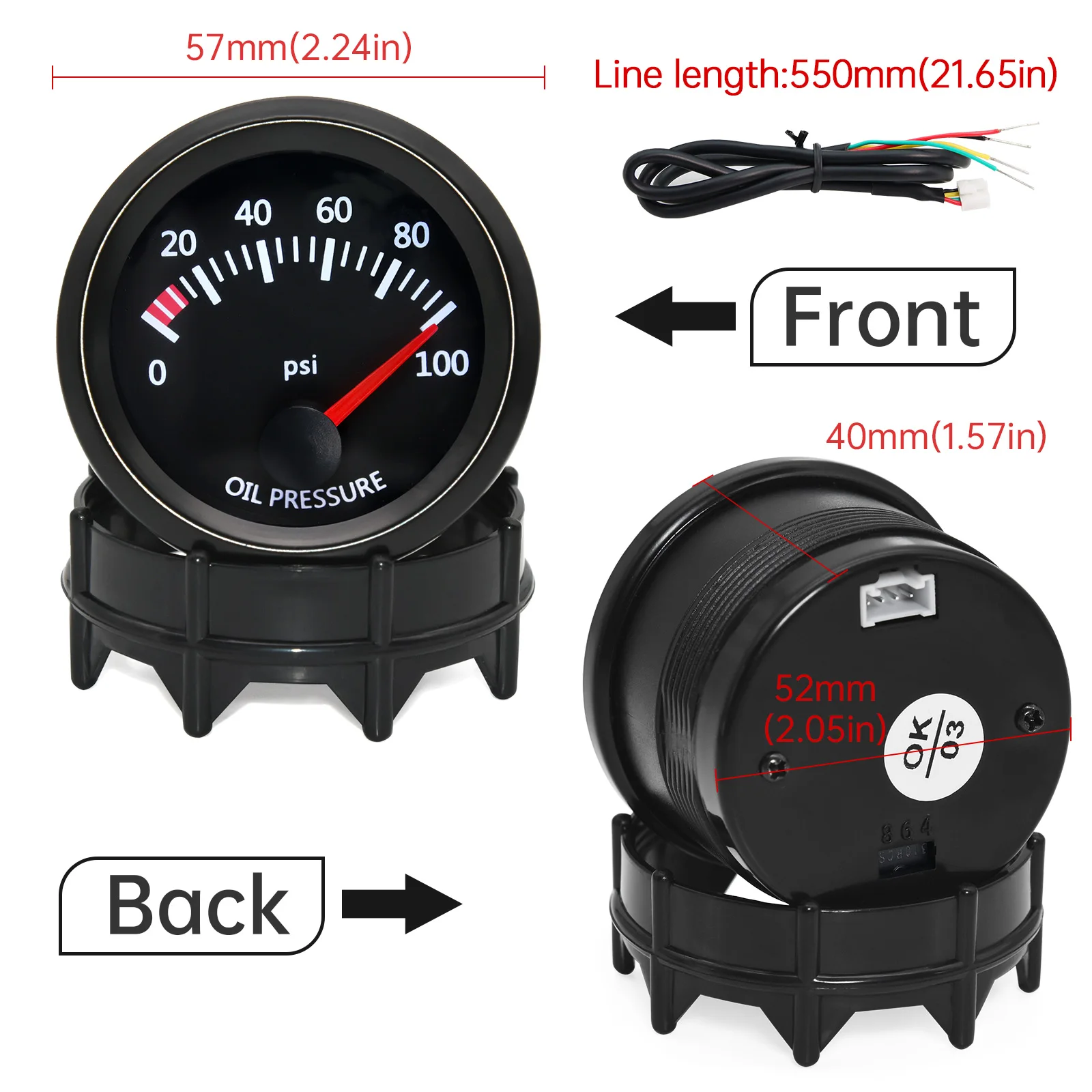 2'' 52mm Rennwagen-Anzeigeinstrumente: Wassertemperatur, Öltemperatur, Voltmeter, Öldruck, Vakuum, Ladedruck, Luft-Kraftstoff-Verhältnis, EGT-Messgerät – Detail 22