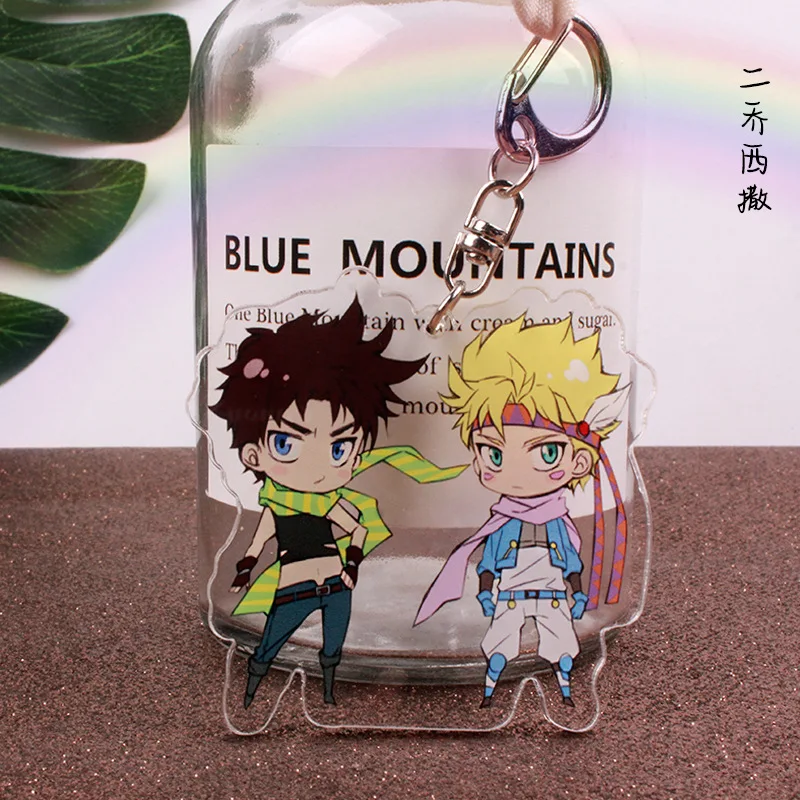 Jojos Bizarre Adventure Keychain Figure Acrylic Key Buckle Kujo Jotaro Ghirga Narancia Bruno Anime Cosplay Key Chain Cartoon