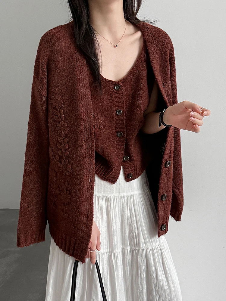Beige Big Size Elegant Knitting Cardigan Sweater V-Neck Long Sleeve Women New Fashion Tide Spring Autumn