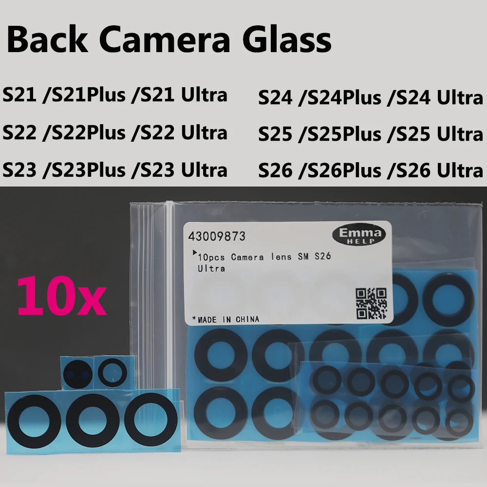 10pcs Back Camera Glass Lens for Samsung S26 S25 S24 S23 S22 Plus Fe S26 Ultra Rear Camera Lens With Adhesive Repair