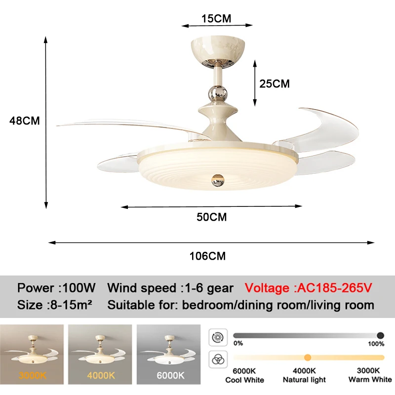 Retro Bedroom Fan Light Ceiling Light Full Spectrum Eye Protection Main Walnut Ceiling Fan Light