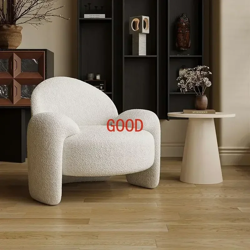 Leisure Single Sofa Chair Lamb Wool Designer Internet Celebrity Minimalist Living Room Bedroom Balcony Light Luxury High-end