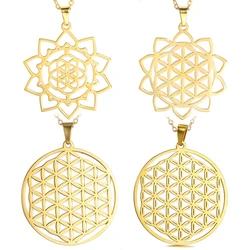 Dawapara Chakra Flower of Life Necklace Sacred Geometry Mandala Pendant Good Luck Amulet Stainless Steel Jewelry New Year Gift