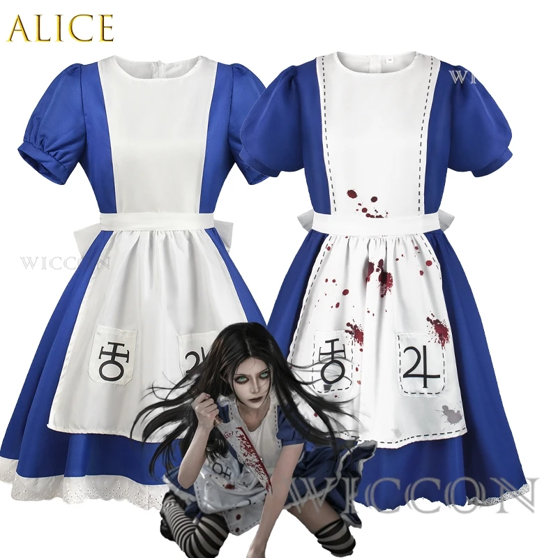 

Аниме Алиса, платье принцессы, фартук для горничной, платье Game Madness, карнавальный костюм для женщин и девочек, вечерние на Хэллоуин, сексуальный Kawaii Disfraz Mujer