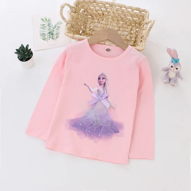 Autumn Girls Frozen Elsa Long Sleeve T-Shirt Children Toddler Girls Cartoon Baby Elsa Baby Top Princess Kids T-shirt 2024 New