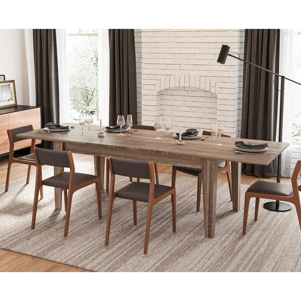 Mesa de comedor de madera rústica extensible, mesas de comedor rectangulares expandibles de 71 "-106", 6 8 10 12 personas, transformador industrial