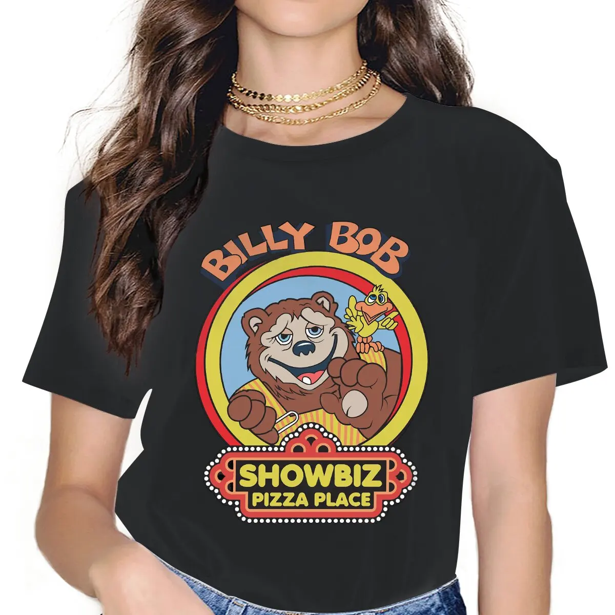 Showbiz Pizza Billy Bob Women Tshirts Chuck E Cheese Dining Room Gothic Vintage Female Clothing  Cotton Graphic Short Sleeve