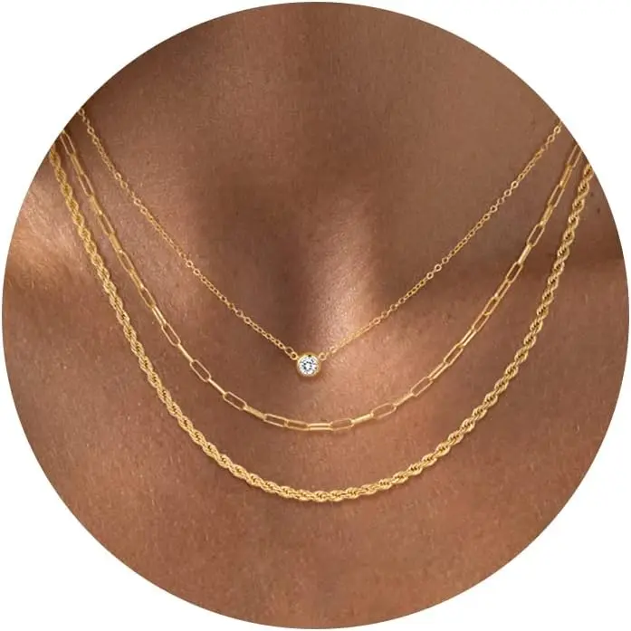 

Многослойные ожерелья для женщин, позолоченные цепочки 14K, кубинские и звеньевые цепочки, ожерелья с застежкой-тогл, модные украшения
