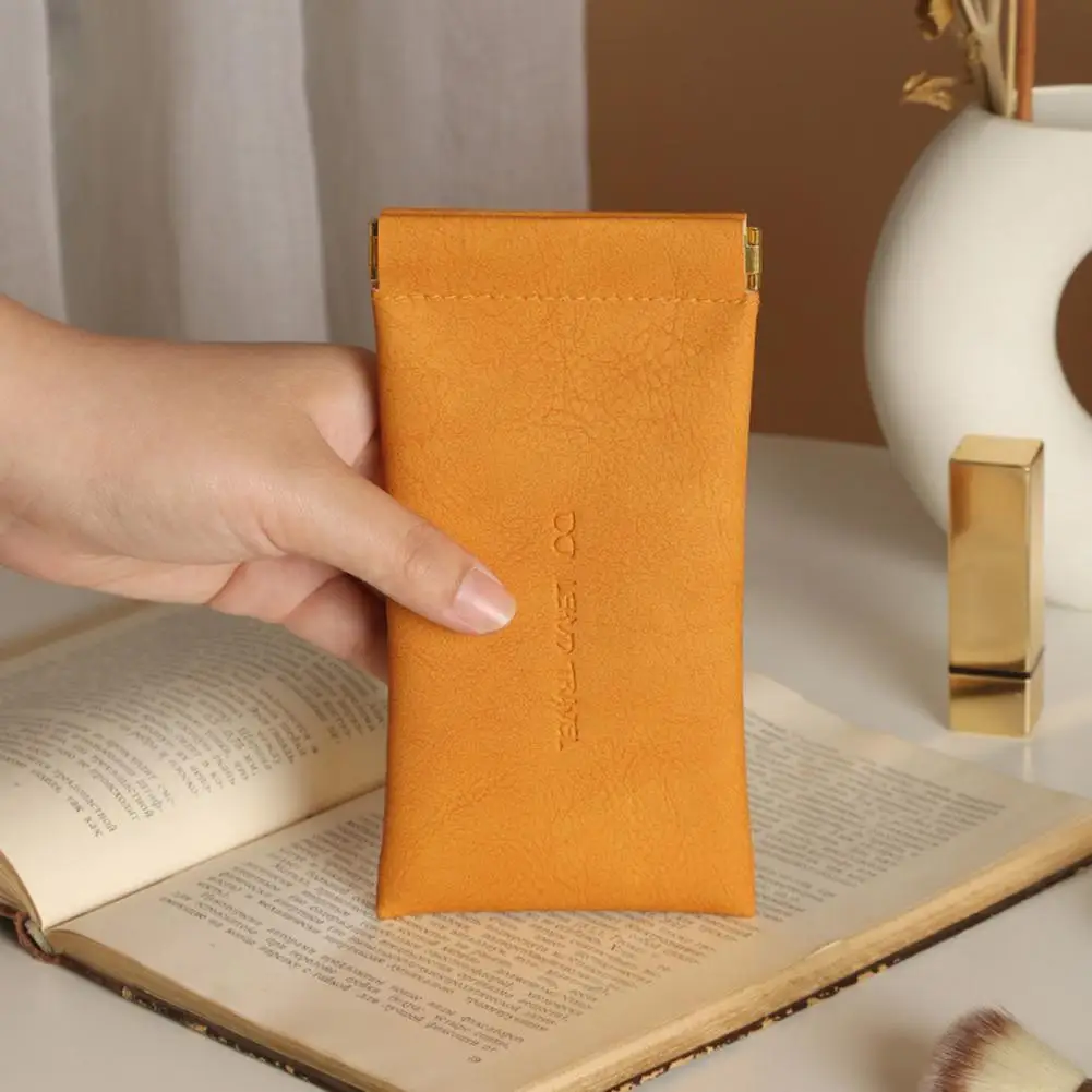 Sun Glasses Pouch Automatic Closing Built-in Fluff Storing Leather Glasses Bag Sealing Coins Keys Jewelry Organizer Eyewear Bag