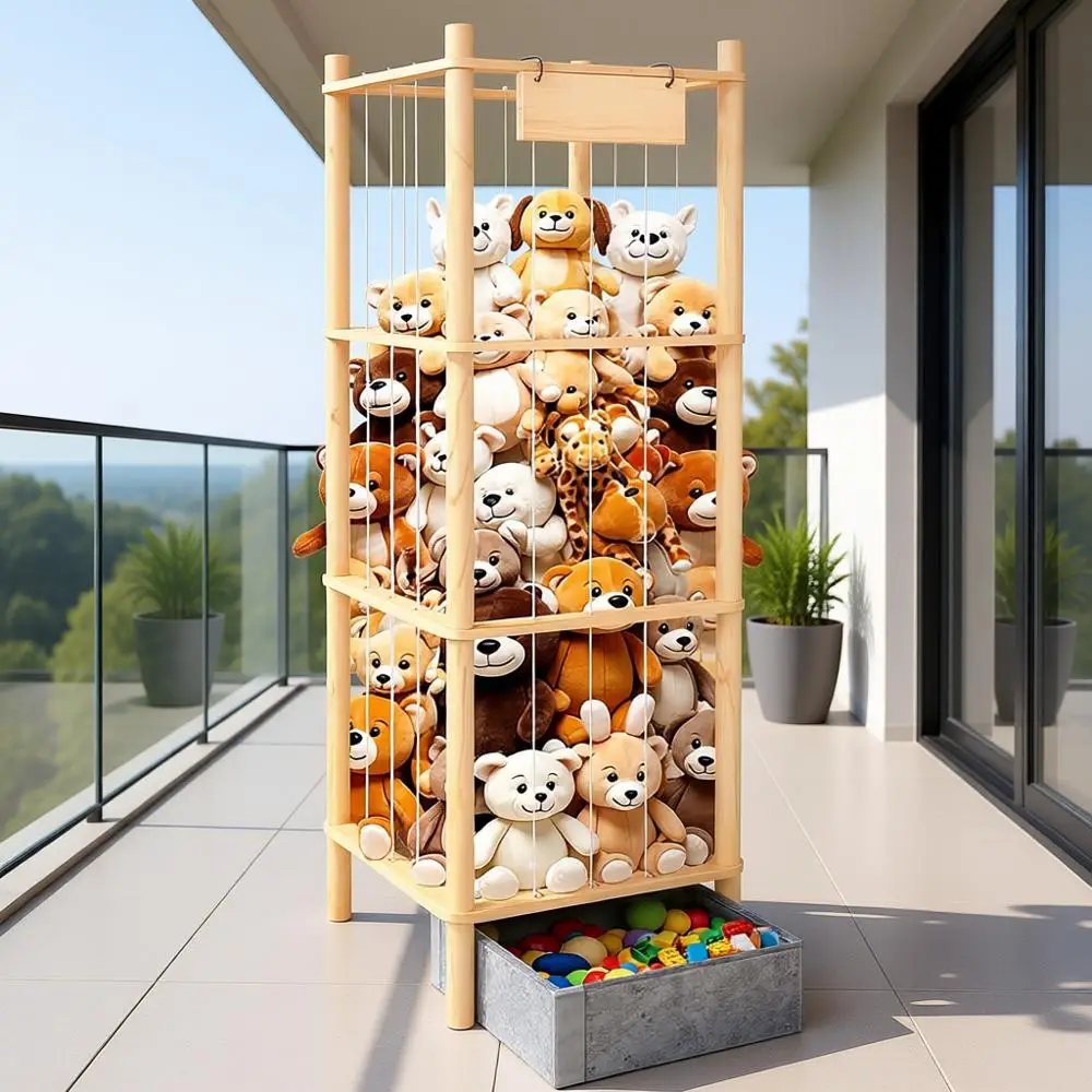 

Large Wooden Plushies Storage Holder for Stued Animals and Toys, 57In Organizer for Toddler Rooms, Playrooms & Bedrooms