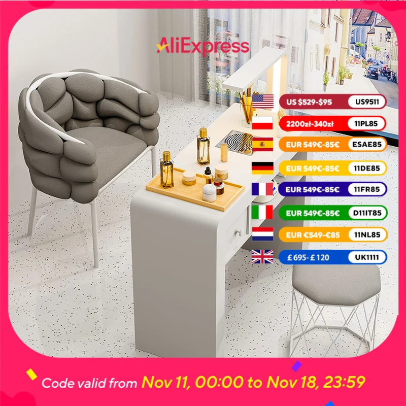 

Modern Dust Collector Nail Table Fancy Wooden Beauty Designer Nail Desk Salon Workstation Luxury Mesas Manicuristas Furniture