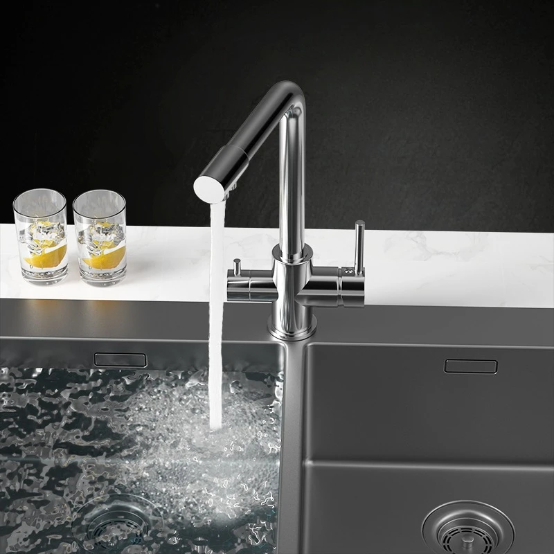 

Кухонный смеситель для умывальника с защитой от брызг воды, прямой смеситель для горячей и холодной воды «два в одном»