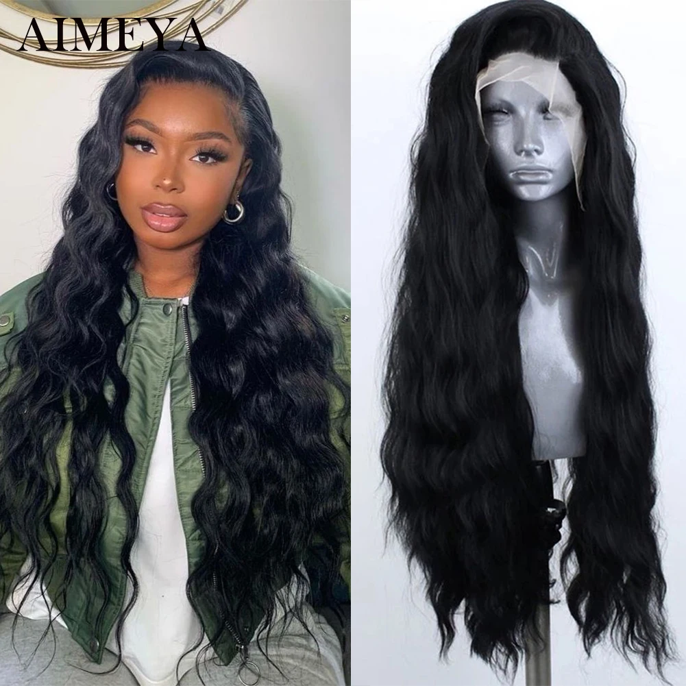 

AIMEYA Ginger Synthetic Lace Front Wigs for Women Long Lace Wig Party WavyBlack Hair Wigs Cosplay Wig High Temperature Fiber