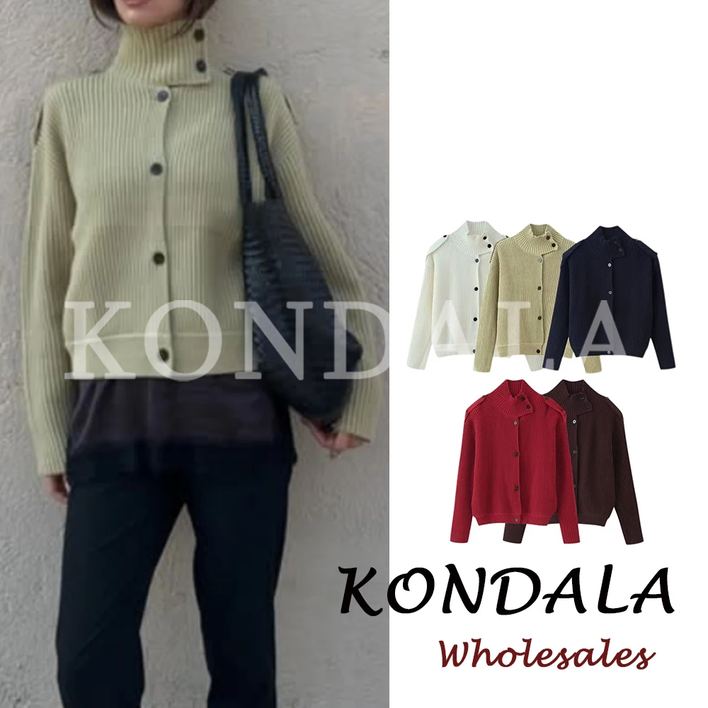 KONDALA Chic 2026 Women Modern Autumn Sweater Casual Fashion Turtleneck Sweater High Street Vintage Elegant Female Knit Sweater