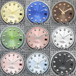 DZ 29mm Sunburst Watch Dial Pink Gold Green Dial With Diamond Index Date And Hands Fit NH35 Automatic Watch Modified Replace