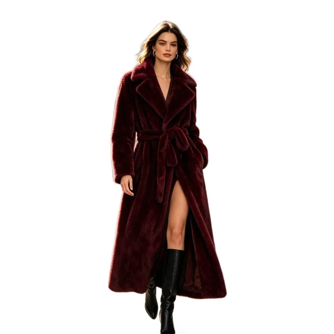 Fur Coat Women 2026 Winter Beige Gradient Furry Fur Jacket Luxury Brand Hooded Warm Outerwear Overcoat