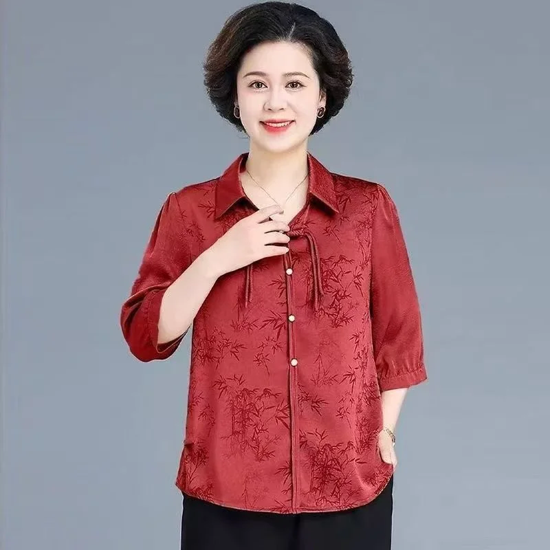 

New Chinese Style Mother Set 2025 New Middle-aged Elderly Women's Clothing Spring Sleeved Shirt Western-Style Chinese Style Top