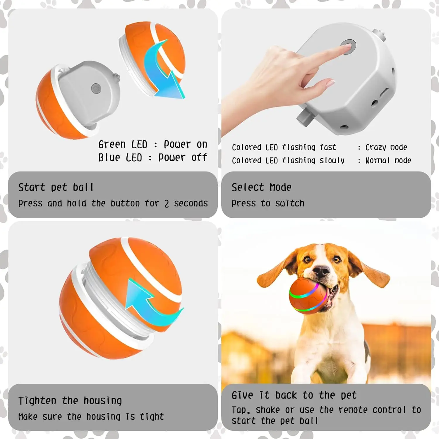 Interactive Dog Ball Toys, Active Rolling Ball for Dogs/Cats with Motion Activated/USB Rechargeable, Automatic Rolling Ball Toys